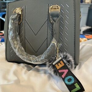 Gold and Gray Satchel with Textured Leather